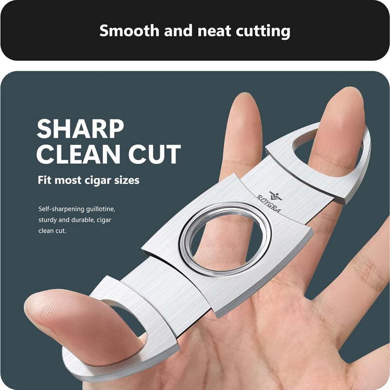 roygra Cigar Cutter with Leather Protector, Stainless Steel Double Blade Guillotine (Black) - Image 2